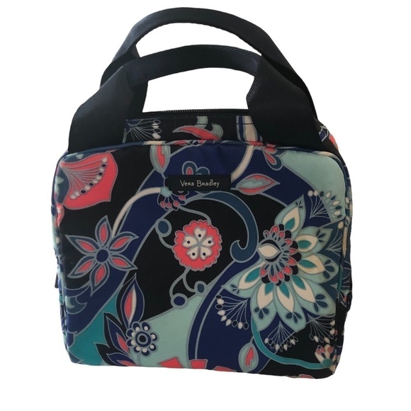 Vera Bradley Insulated Lunch Tote Box Double Handles Blue Floral Canvas Travel - Picture 1 of 6